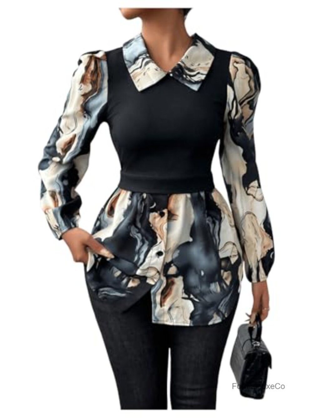 Long Sleeve Peplum Button Down Collared Blouse Dressy Casual Teacher Top